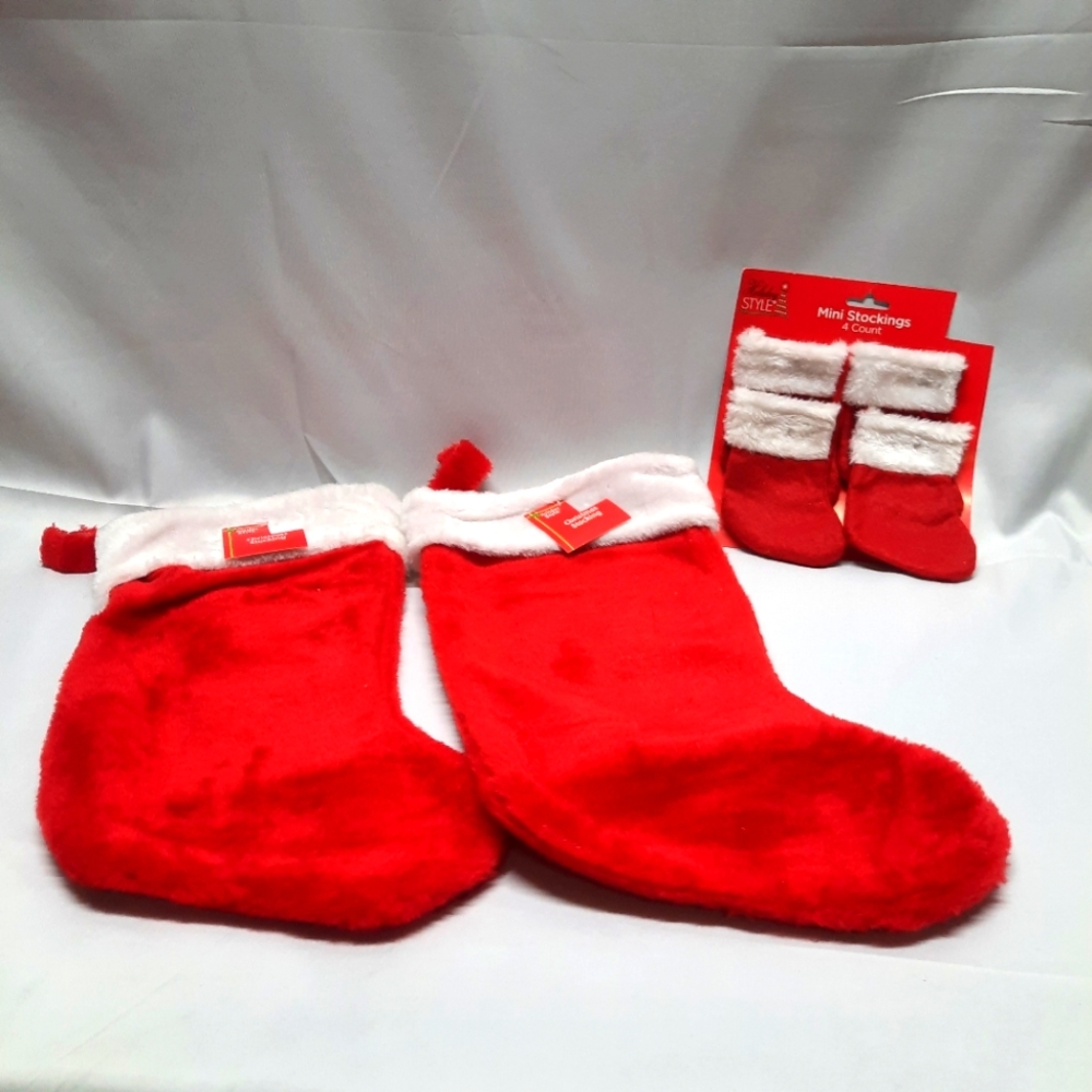 NEW 2 16" soft plush fuzzy stocking with white furry cuff and set of 4 stockings